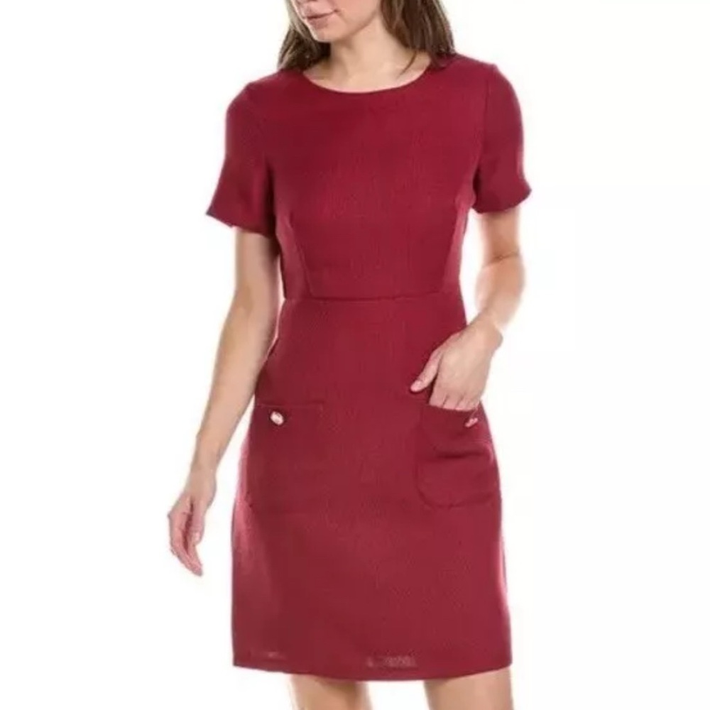 TAHARI ARTHUR S. LEVINE Red Short Sleeve Sheath Dress